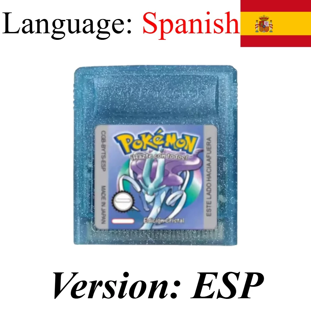 Versión Española, 7 Estilos, Cartucho de Juego Pokémon GBC Clásico, Oro, Plata, Cristal, Rojo, Azul, Verde, Amarillo, para Colección de Colores, Regalo