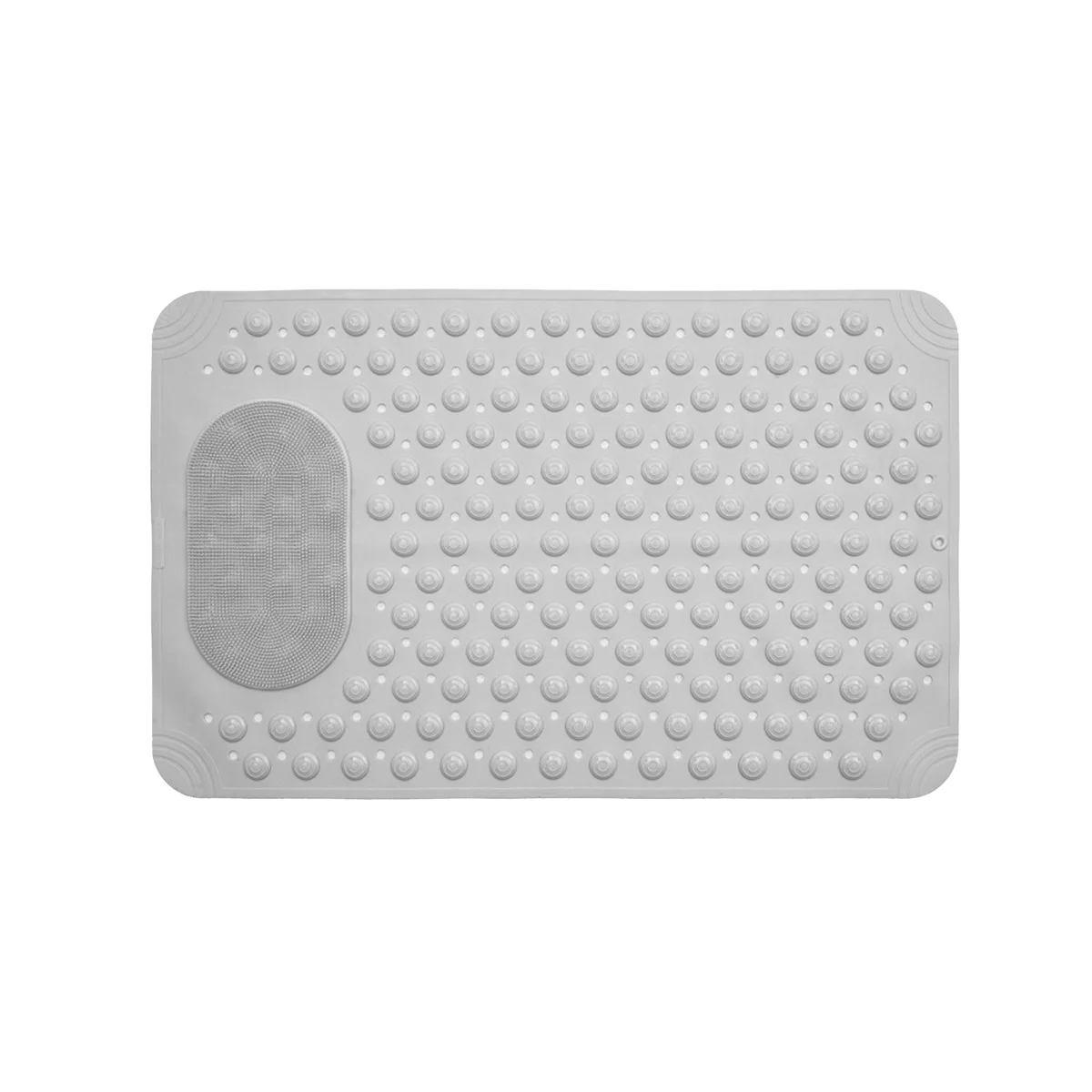 Bathtub Mat Non- Rubber Shower Mat with Drain Holes Suction Cups, Quick Drain, Feet Massage, Bath Mat Grey