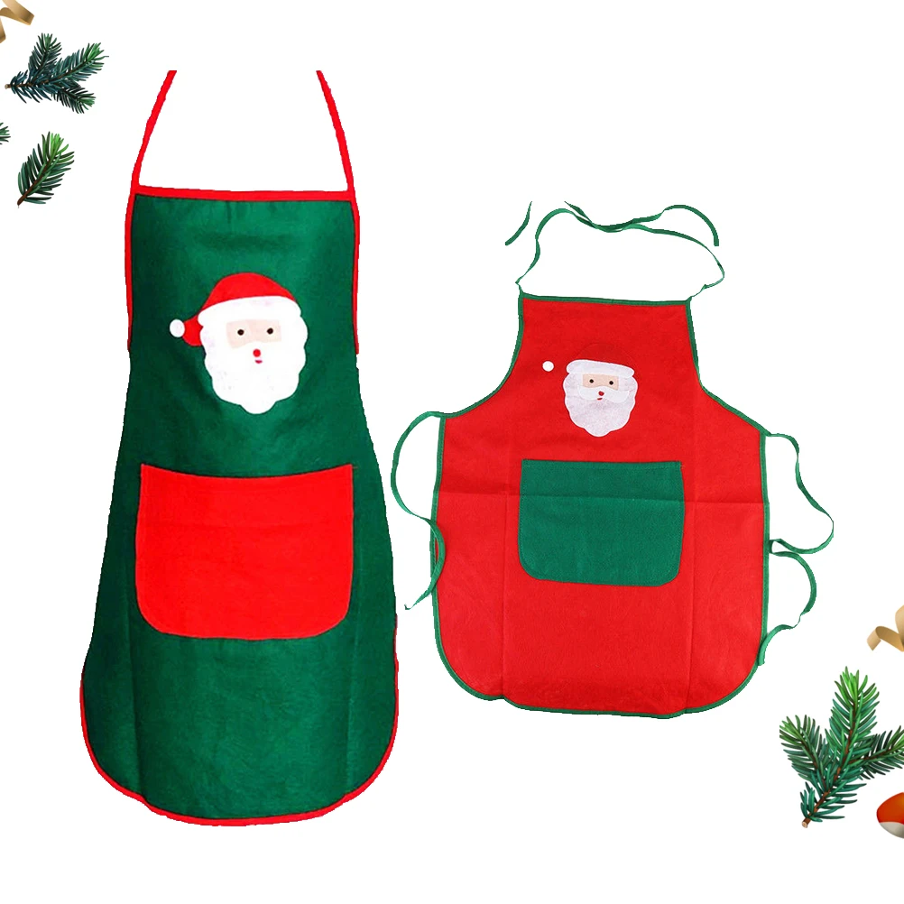 

2pcs Christmas Santa Apron Sleeveless Half Body Cooking Housework Cafe Serving Elder Adult Size Oil Resistant