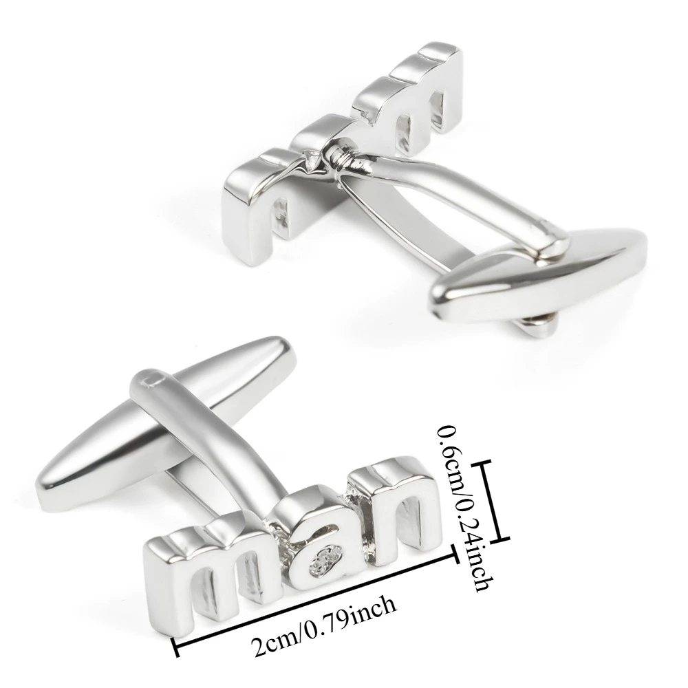 Fashion 3D MAN Letter Cufflinks Inlaid Tiny Crystal Silver Men Shirt Cuff Buttons Business Wedding Formal Suit Accessories Gift
