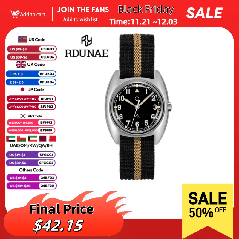 RDUNAE RA02 Vintage Quartz Watch Personalization man miyota super 2035 hardlex waterproof 5ATM Brown luminous