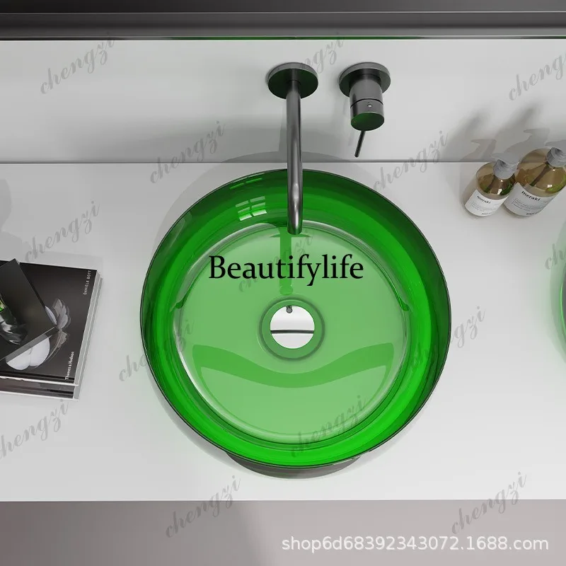 Household artificial stone transparent resin washbasin platform basin transparent crystal art washbasin