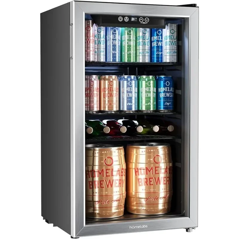 hOmeLabs Beverage Refrigerator and Cooler - 120 Can Mini Fridge with Glass Door for Soda Beer or Wine - Small Drink Dispenser