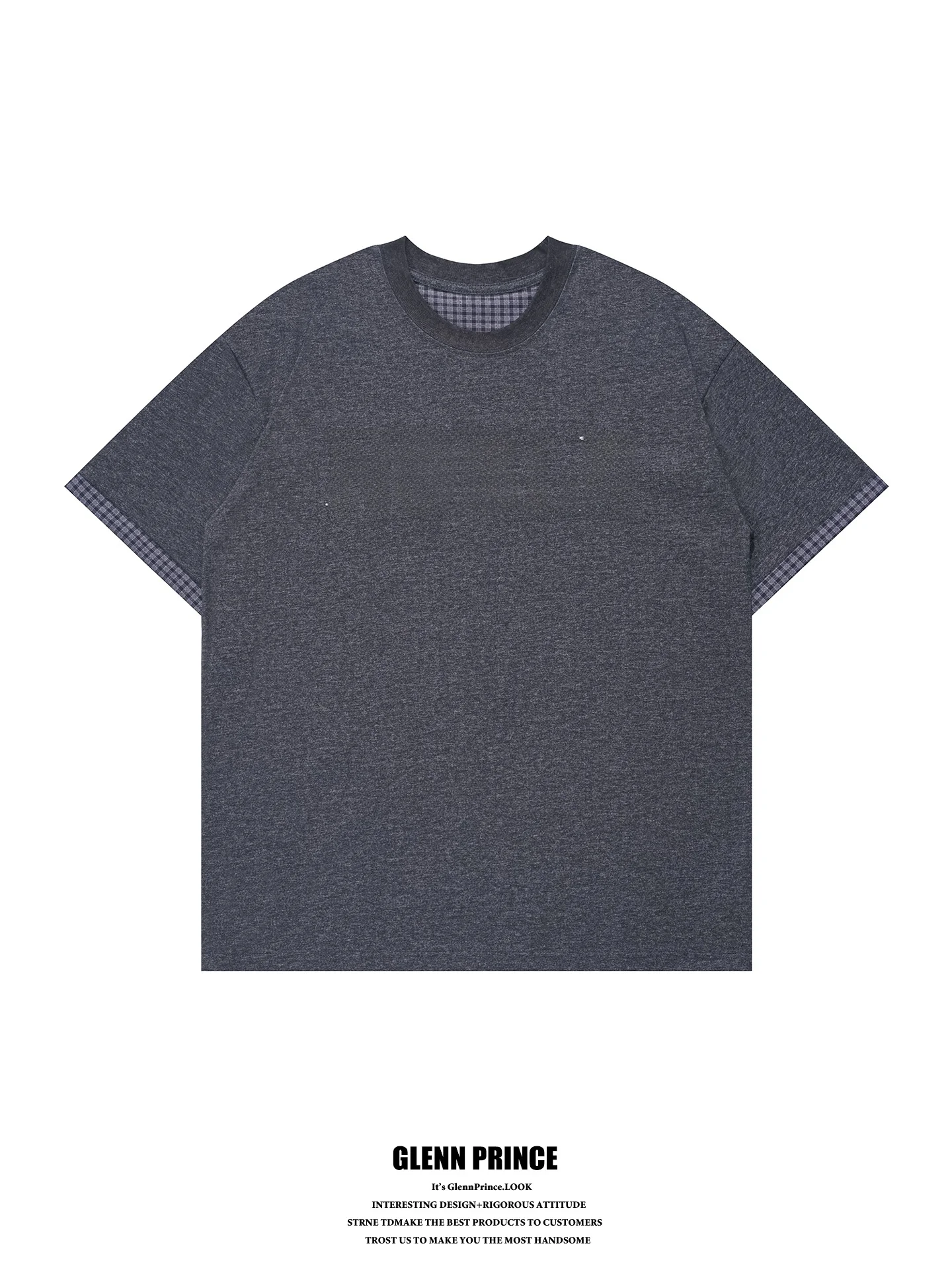 

GPstudio American Letter Embroidery Plaid Cuffed Short Sleeve T-Shirt Men's Baggy Unique Design Casual Top Breathable Cotton ...