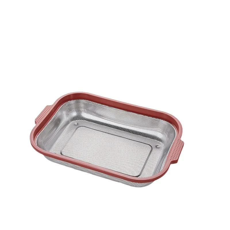 Stainless Steel Rectangular Mesh Drain Basket Kitchen Fruit Vegetable Washing Filter Basket