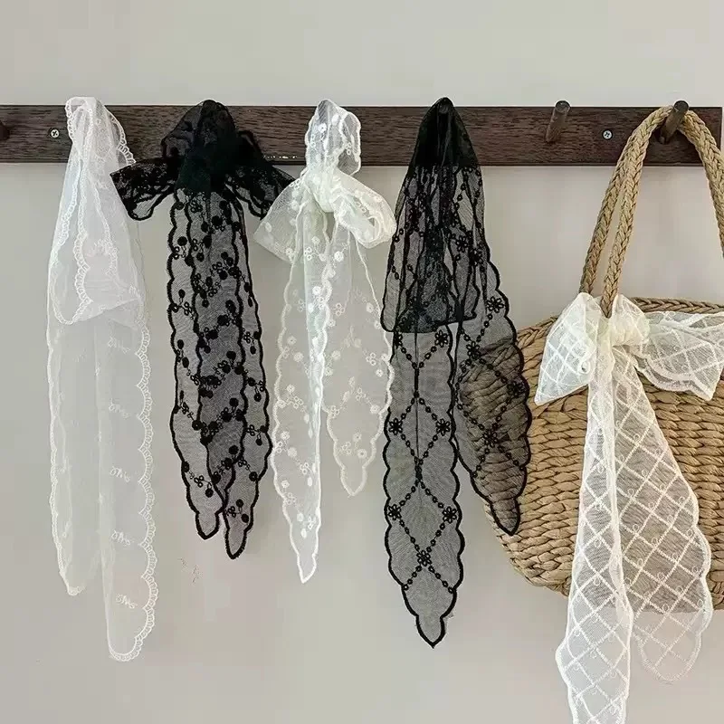 AWAYTR Lenço de Cabelo Longo Feminino com Renda Floral, Elegante, Bordado, Fita, Lenços Finos para Pulso, Faixas de Cabelo, Lenço de Pescoço, Acessório de Cabelo