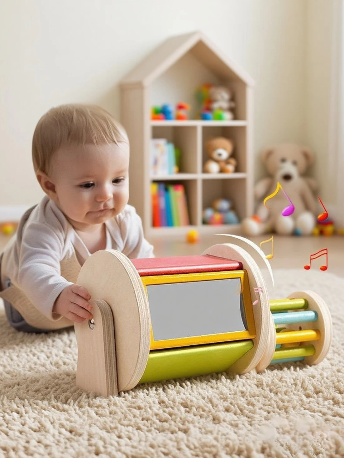 Drewniany bęben na kółkach zabawka makaronik sortowanie kolorów dziecko umiejętności motoryczne zabawki sensoryczne wczesna edukacja zabawka Montessori prezent dla malucha