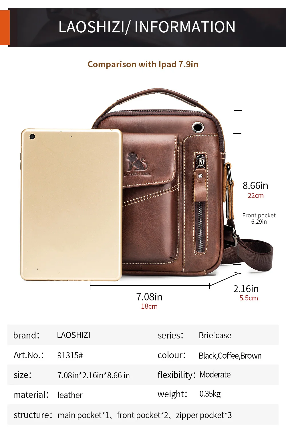 Herren-Umhängetasche aus Leder, multifunktionale Umhängetasche aus Rindsleder mit hoher Kapazität, Handtasche – Detail 5