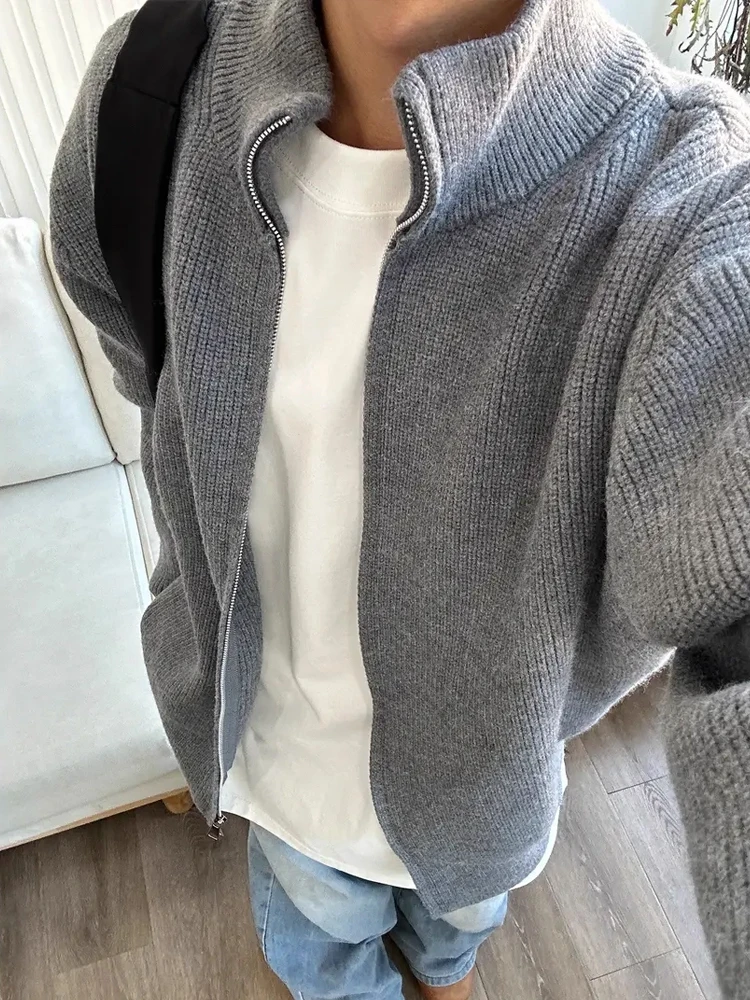 

Cleanfit Zipper Cardigan Stand Collar Men's Loose Lazy Sle Knitted Sweater American Retro Jaet Autumn Casual Faion Poly...