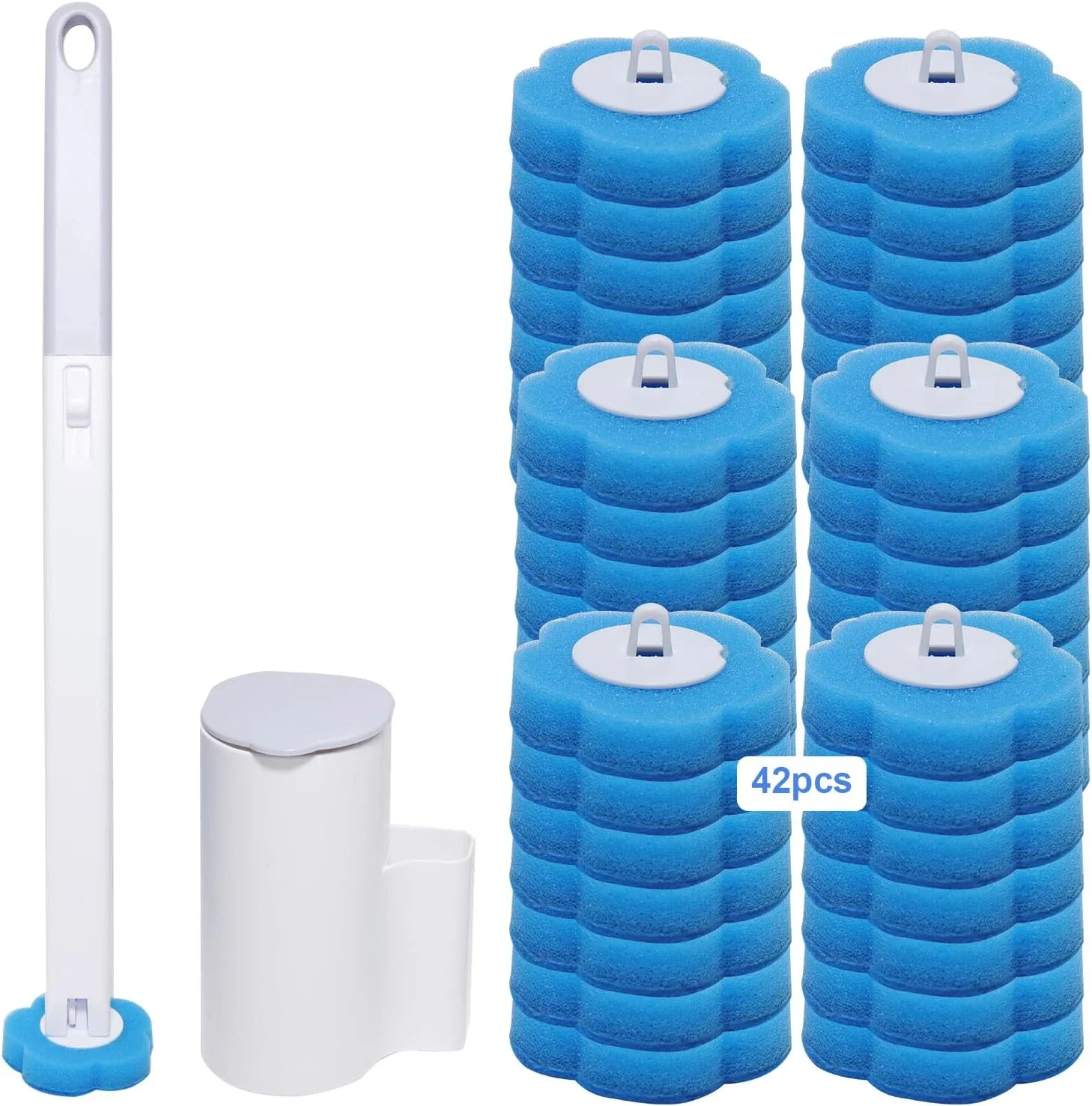 Disposable Toilet Brush With 2 Replacement Brush Heads And Storage Box  Home Cleaning Tool Bathroom Sponge Brush Holder