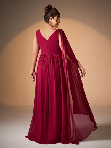 Imagen 2 del producto Vestido de noche de gama alta con manga aleta y un solo hombro de gasa perla con cuello Mgiacyv y un gran swing