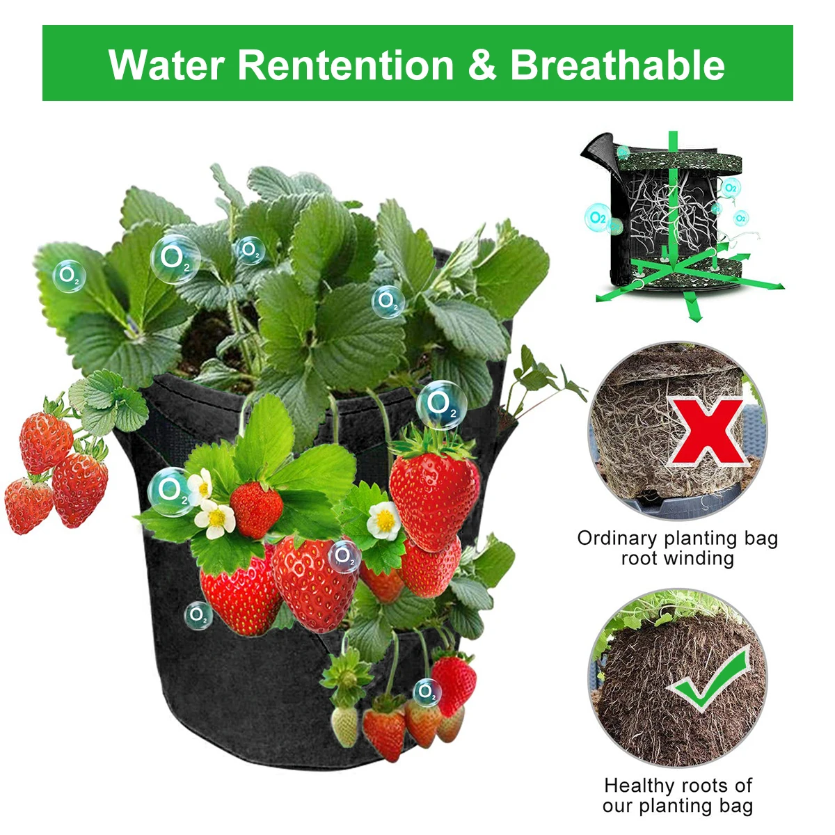 Upgrade Strawberry Grow Bags, 2/4/6 Pack 10 Gallon Planter with 8 Side Grow Pockets Breathable Growing Bag for Strawberries Grow