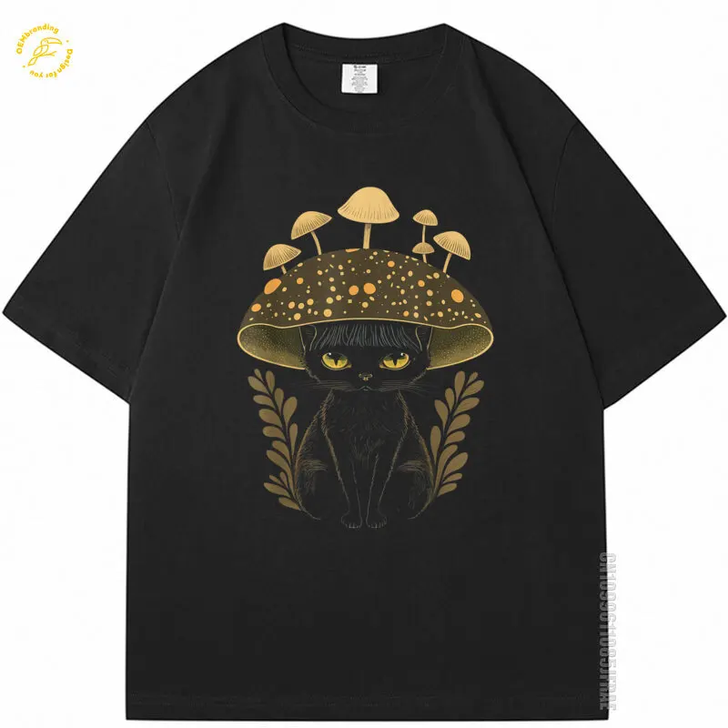 

Cute Cottagecore Aesthetic Cat Mushroom Women Men's Oversized T-Shirt Plain T Shirt Camisetas Tees Magliette Uomo Firmate