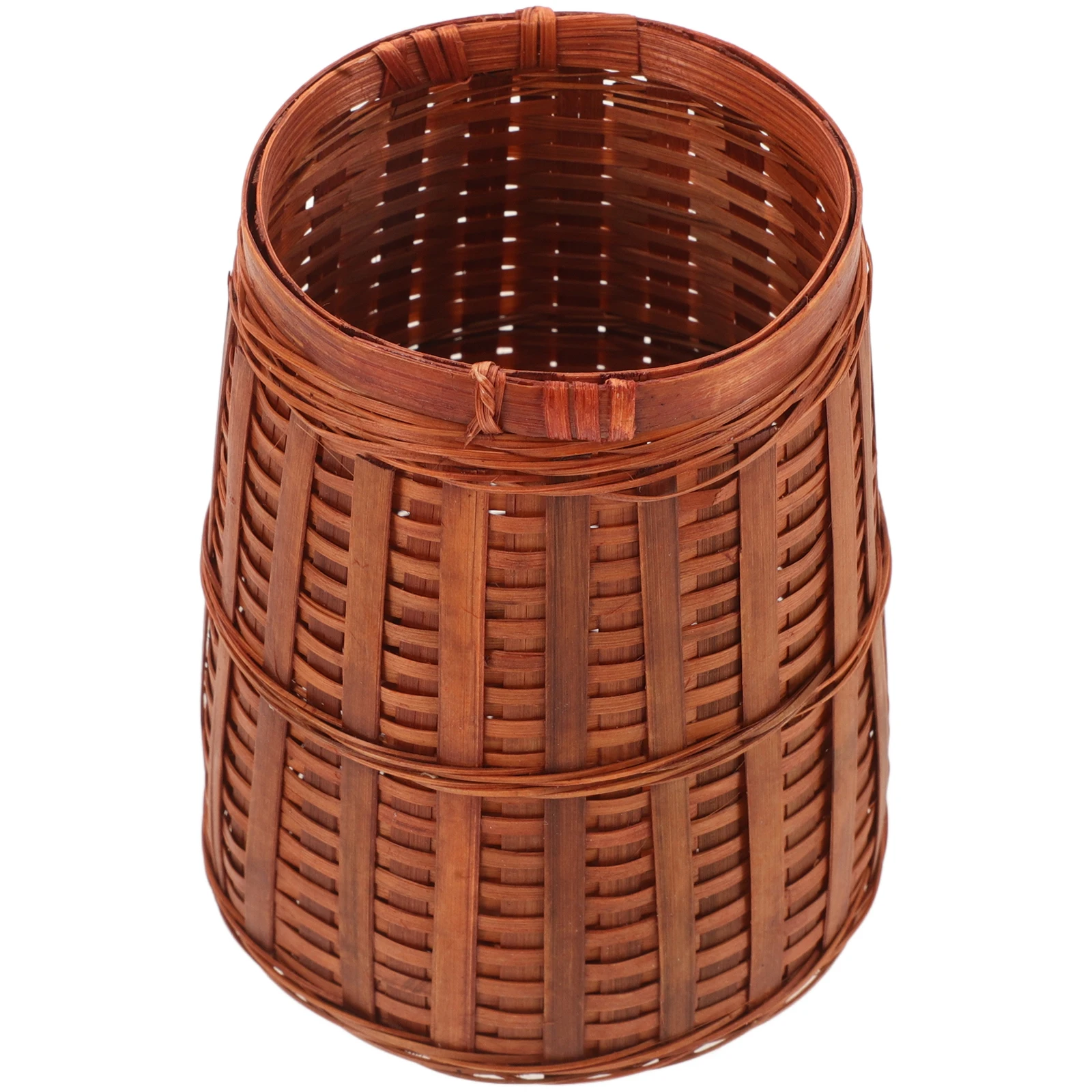 

Woven Desk Organizer Bamboo Pen Holder Storage Bin Rattan Cup Light Brown Office
