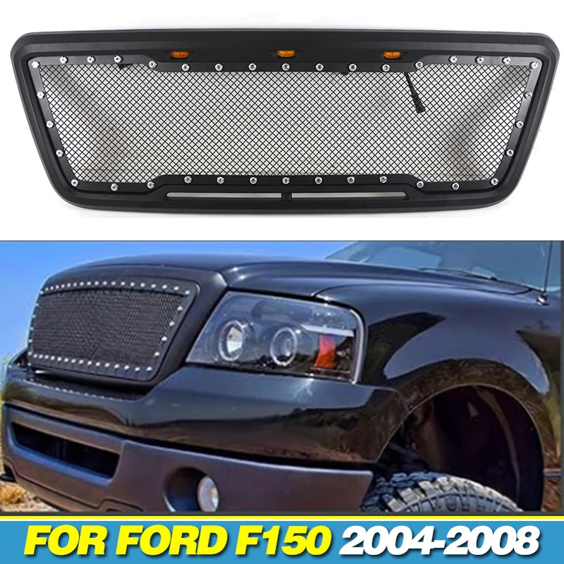 Front Grill With Auto Parts Fits For Ford F150 2004-2008 Raptor Wire Reticular Grille Light F-150