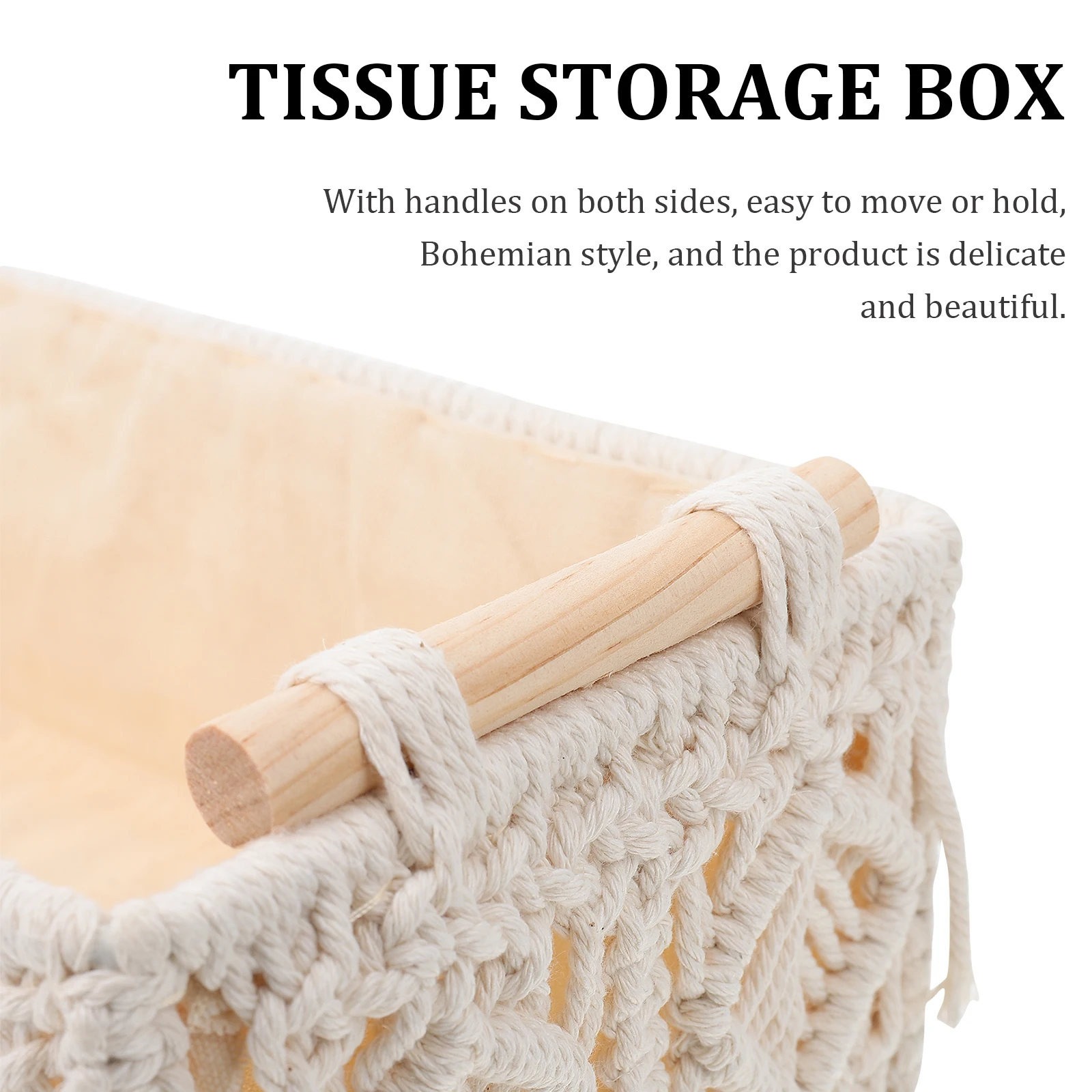 

1pc Bohemian Style Cotton Rope Woven Storage Basket Desktop Organizer Home Tissue Box Household Container For Small Items Woven