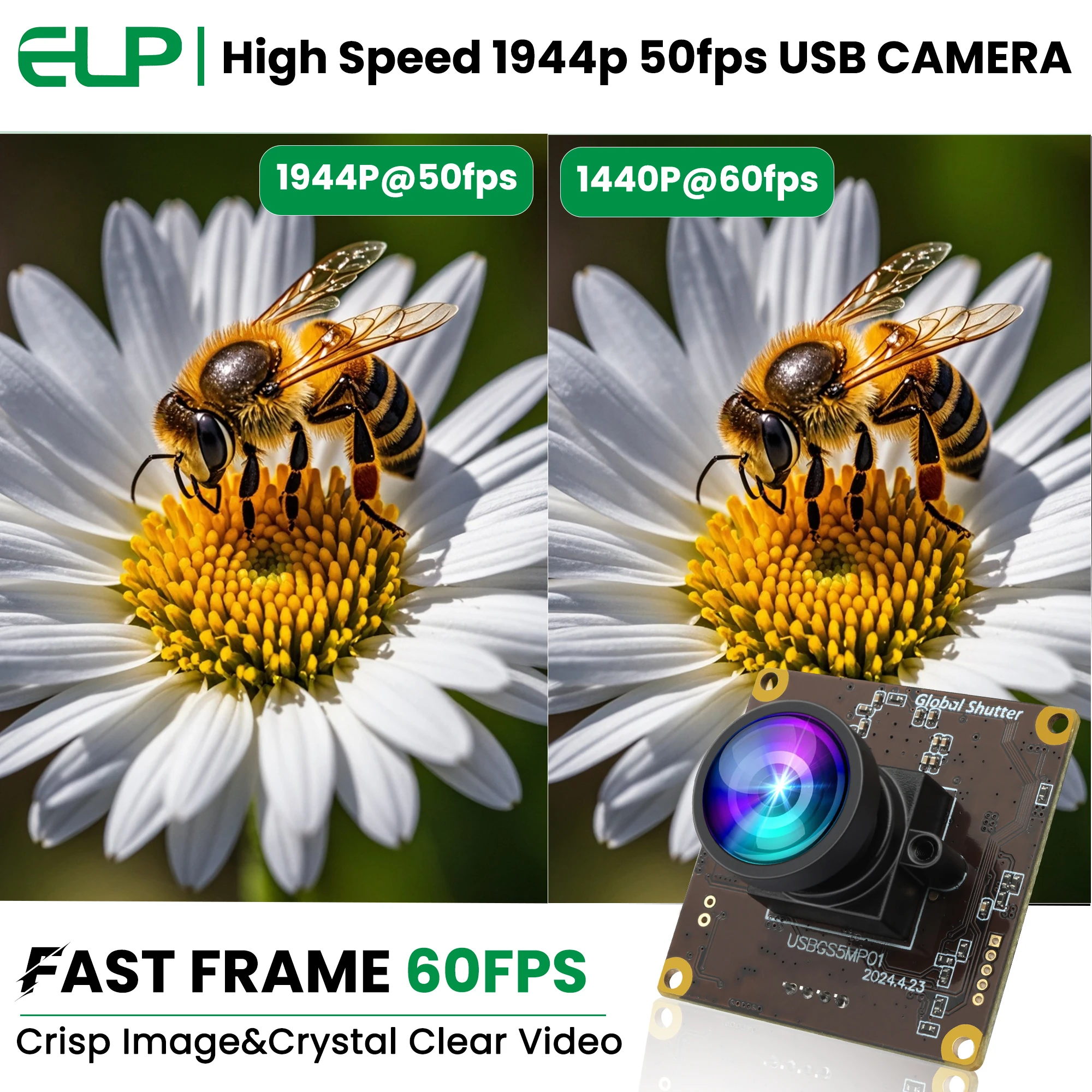5MP 50FPS Global Shutter USB Camera Module 120 Degree Distortion Free UVC Driverless Mini PC Webcam