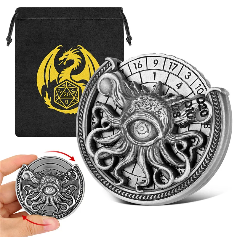 Vintage Octopus Design Dice Spinner 7-In-1 Metal Dice Roller for Role Play Gaming Accessory Party Wedding Gift Set
