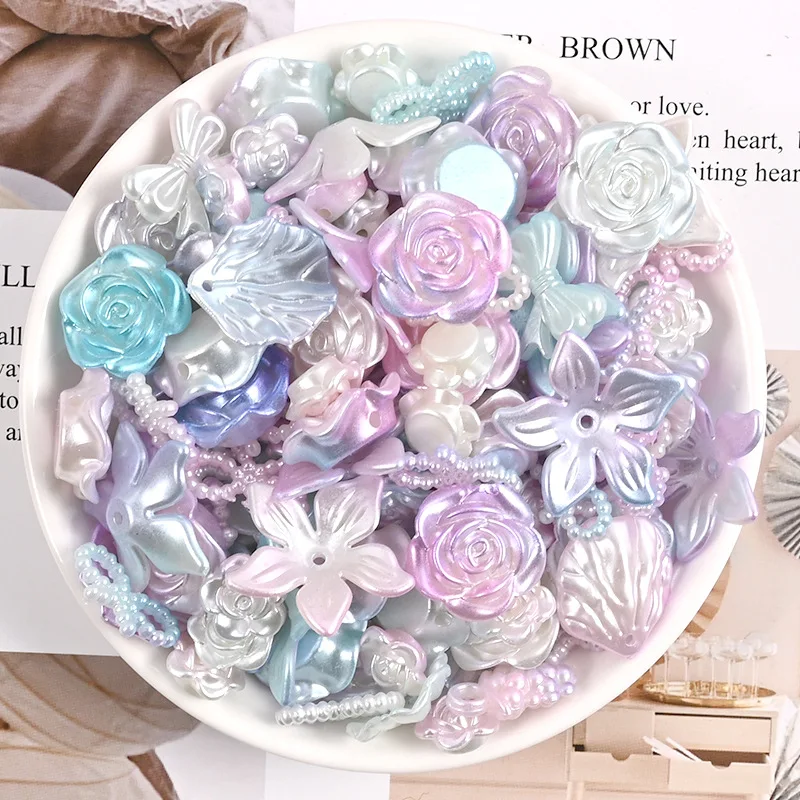 50g ABS 3D Half Round Flower Bow Flatback Alien Pearls Non Hotfix Rhinestones Pearl Scrapbook Embellishments DIY Crafts Jewelry