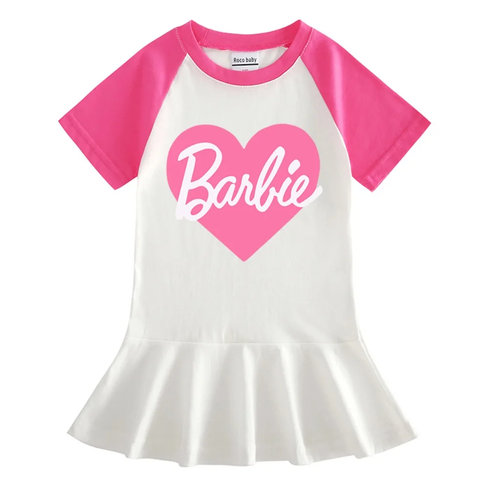 Cartoon Cute Barbie Children Summer Clothes Dresses Short Sleeved Skirt Kawaii Cute Girls Clothing Dress Pleated Skirt