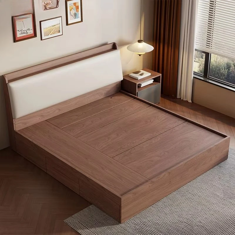 Popular Design Solid Wood Bed with Drawers for Storage Wholesale Price Custom Walnut Kids Up-holstered Bed Room Set for Room