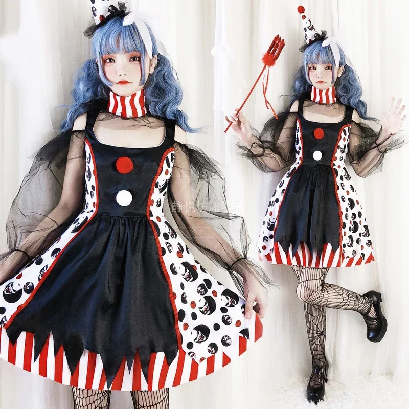 Halloween Costume for Women Clown Cosplay Dress Demon Circus Performance Costume Witch Disfraz Anime Vestidos