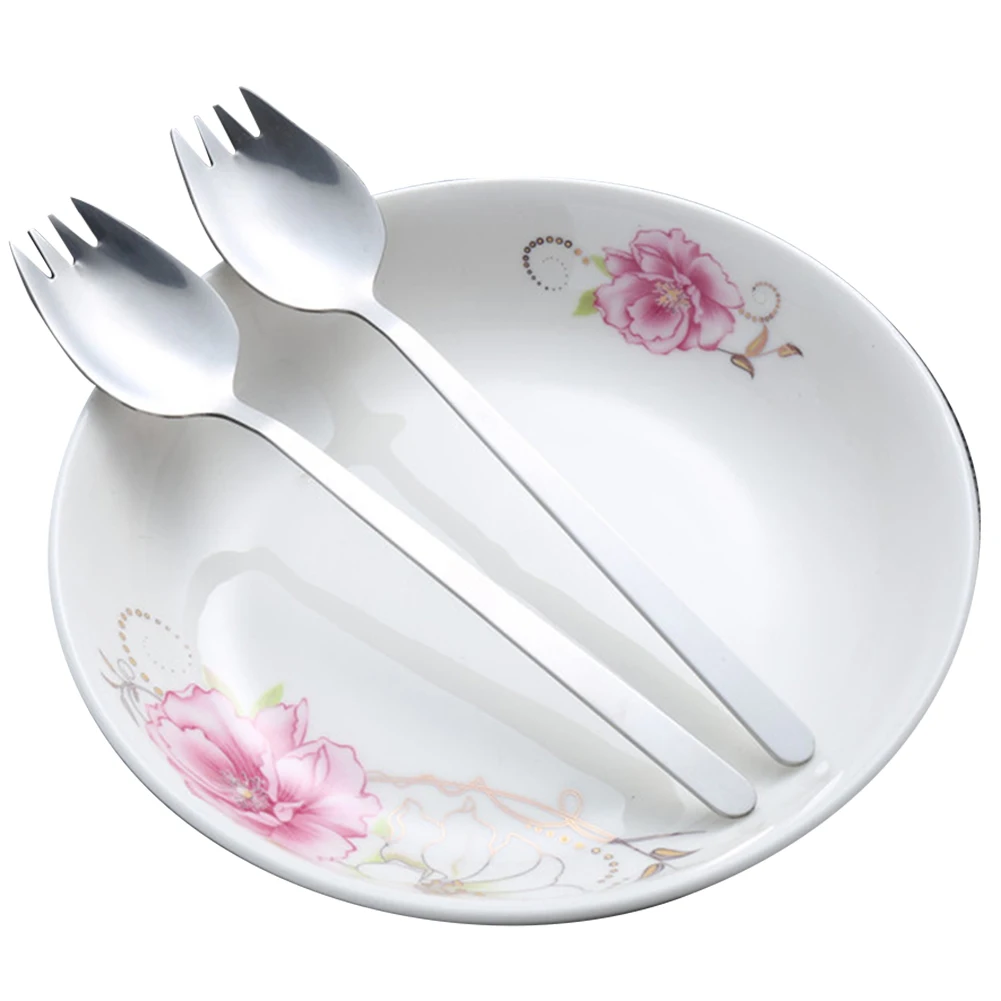 

10 шт., ложка-вилка, столовые приборы из нержавеющей стали, посуда для кемпинга, набор столовых приборов с длинной ручкой для десерта, мороженого, салата