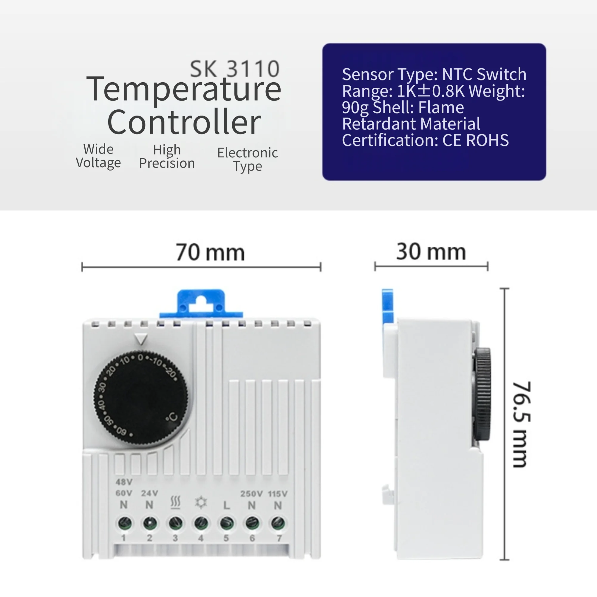 Temperature Control Unit SK3110 Designed for Cabinets with Wide Voltage Operation and External Probe Integration