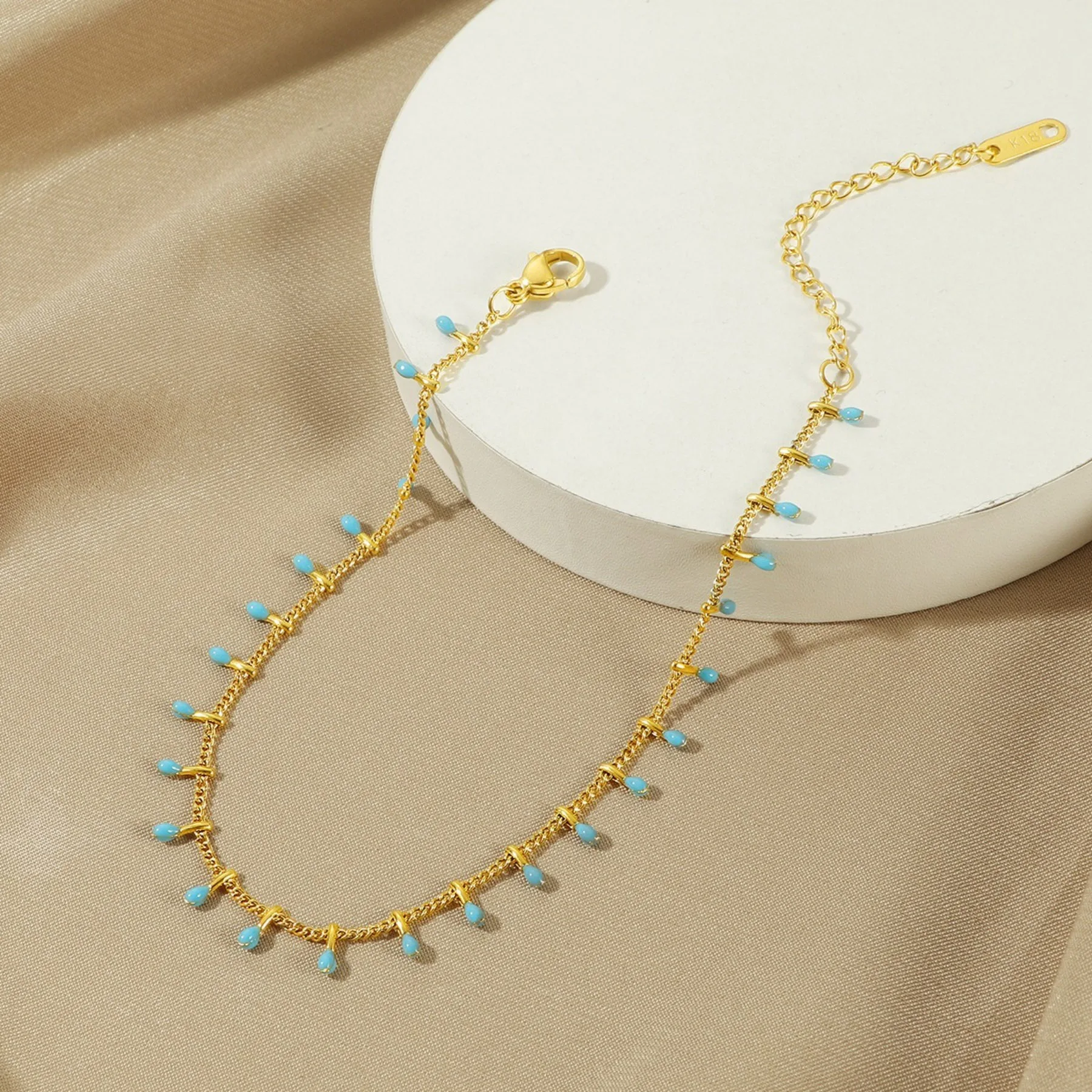 1pc 304 Stainless Steel Anklet 18K Gold Plated Curb Link Chain Multicolor Tassel Enamel Anklet Bracelet For Women Jewelry Gifts