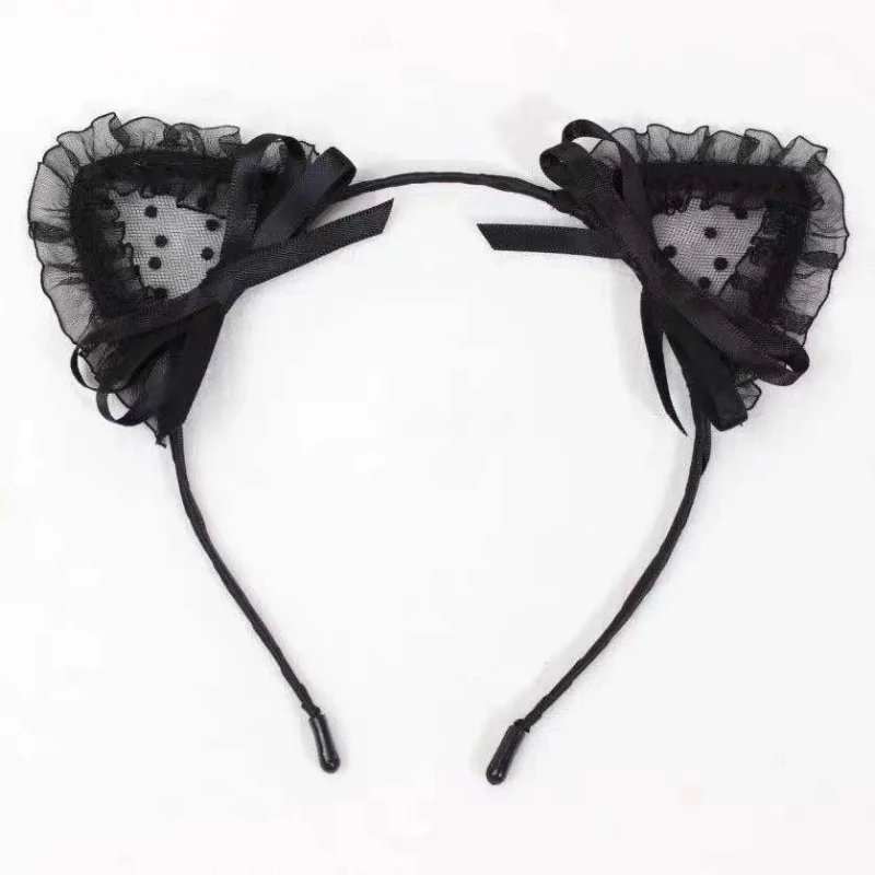 Cosplay Black Lace Headband for Women Girls Cat Ears Cosplay Party Hairbands Hair Hoop Sexy Lady Fashion Hair Accessories