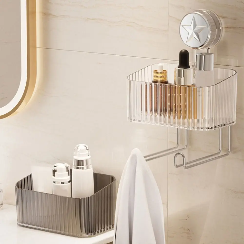 

Plastic Suction Cup Storage Box Wall Mounted Clear Headband Holder Large Capacity Space Saving Cosmetic Organizer for Bathroom