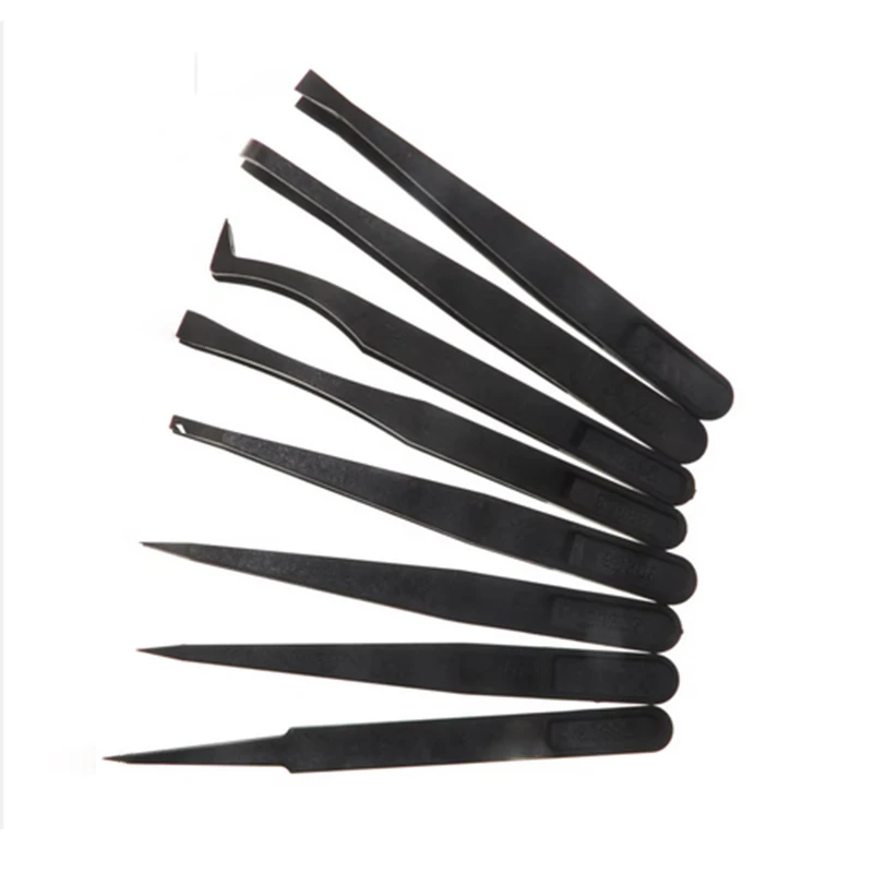 8pcs/Set Anti-Static ESD Plastic Tweezers Set Curved & Straight Forceps for Electronic PCB Repair Anti-Static Hand Tools