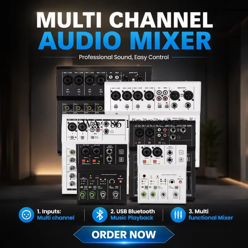WMWMNU Small Mixer Professional Audio Mixer 2/4/6Channel Dj Controller/audio Console Mixer for Stage Event Live Audio Sound