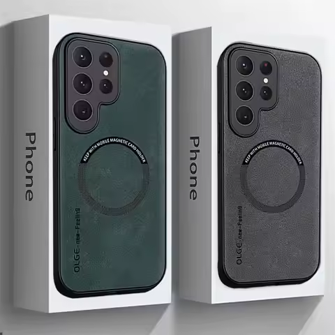 For Magsafe Luxury Leather Shockproof Case For Samsung Galaxy S25 S24 Ultra S23 S22 S21 Plus FE Wireless Charging Magnetic Cover