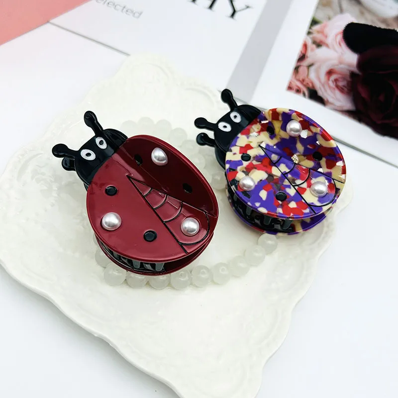 New Cartoon Acetate Beetle Hair Clips The Ladybird Seven Stars Shark Clip Cute Animal Hair Claw Gift Hair Accessory For Girl