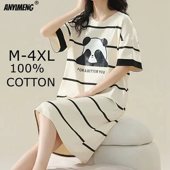 100% COTONE! M-4XL Camicia da notte da donna estiva taglie forti Nuovissima camicia da notte antibatterica HQ a maniche corte Camicia da notte Abito casual