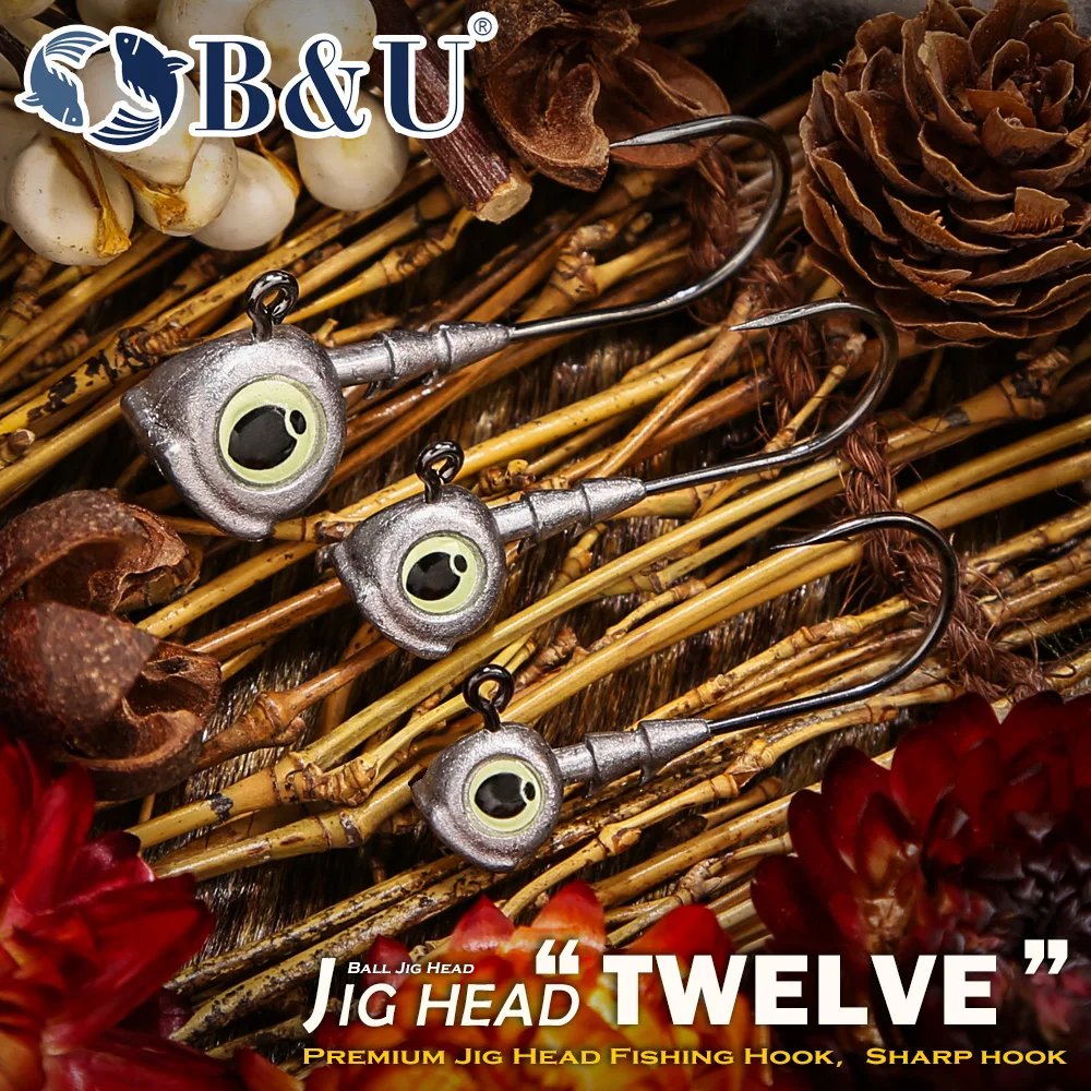 Saltwater Fishing Hook - B&U フィッシュアイジグヘッド、鋭利な高炭素鋼製釣り針、鉛ウェイト付き、ソフトベイト用、淡水・海水バス釣り用具