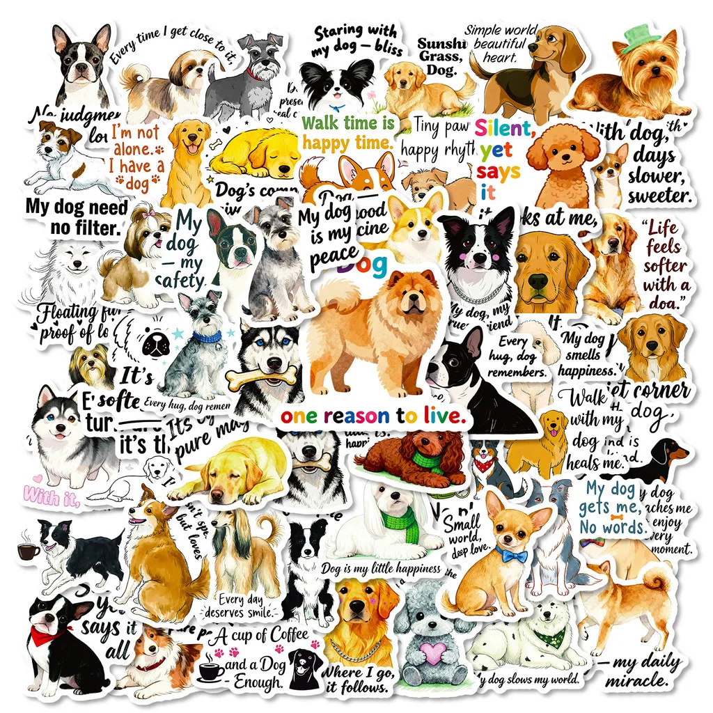 56Pcs Puppy Quote Stickers Unique Full English Text Pet Decals for Journal & Water Bottle DIY Decor Golden Memory Stickers Store