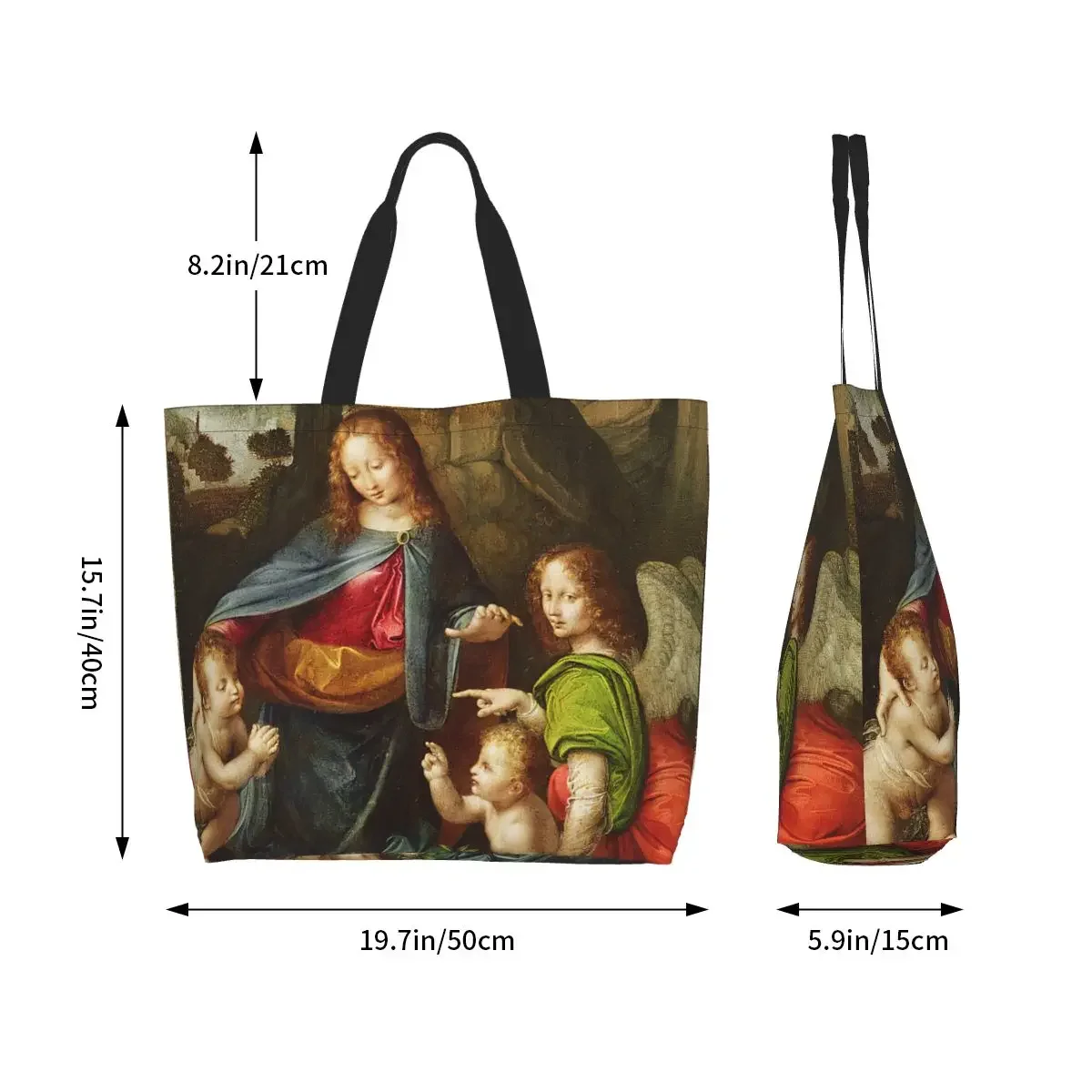 Custom Leonardo Da Vinci Shopping Canvas Bags Women Reusable Large Capacity Grocery Virgin Of The Rocks Shopper Tote Bags