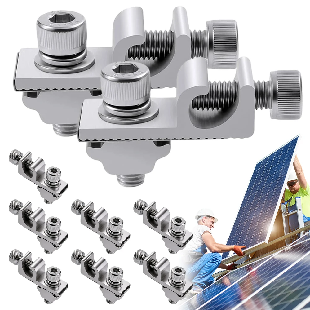 10 pièces de pinces de mise à la terre solaires en acier inoxydable pour panneaux photovoltaïques, protection contre la foudre, accessoires d'installation pour systèmes de montage photovoltaïque