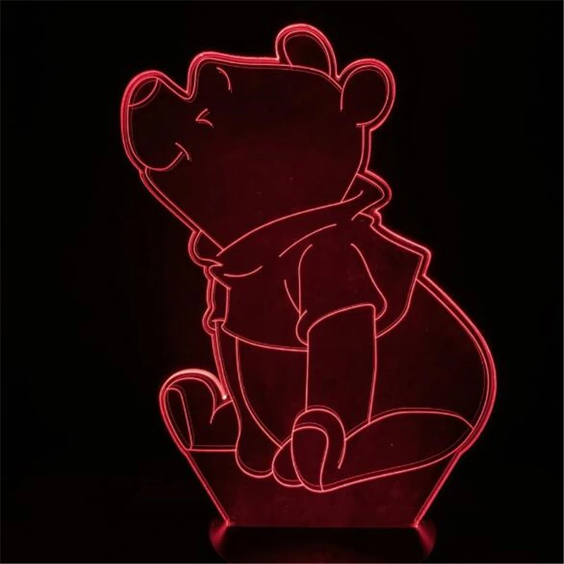 Pooh Bear Winnie the Pooh Cartoon 3D Tigger Visual Night Lights LED Piglet Lamp Anime Nightlights Color Changing Desk Lamp