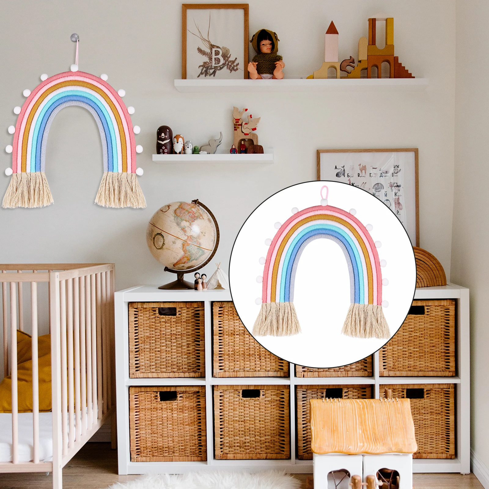 

1pc Rainbow Hanging Decor Handmade Cotton Woven Pendant Wall Art Home Decorative Ornament For Indoor Room Stylish Gift