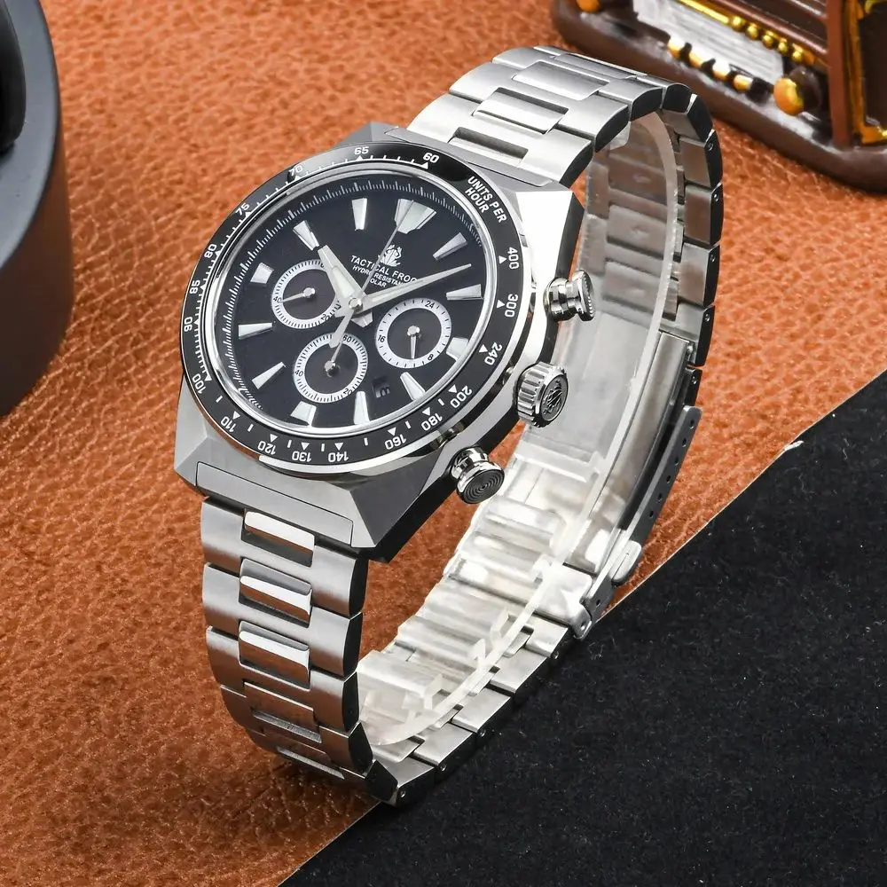 Tactical Frog Men Chronograph Watch Solar Eco-Drive Quartz Wristwatch Military 20ATM Waterproof C3 Luminous Sapphire VS75