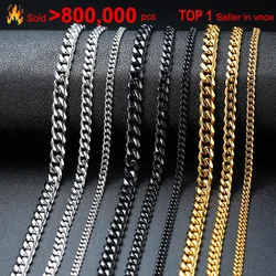 Vnox Cuban Chain Necklace for Men Women,Basic Punk Stainless Steel Curb Link Chain Chokers,Vintage Gold Color Solid Metal Collar