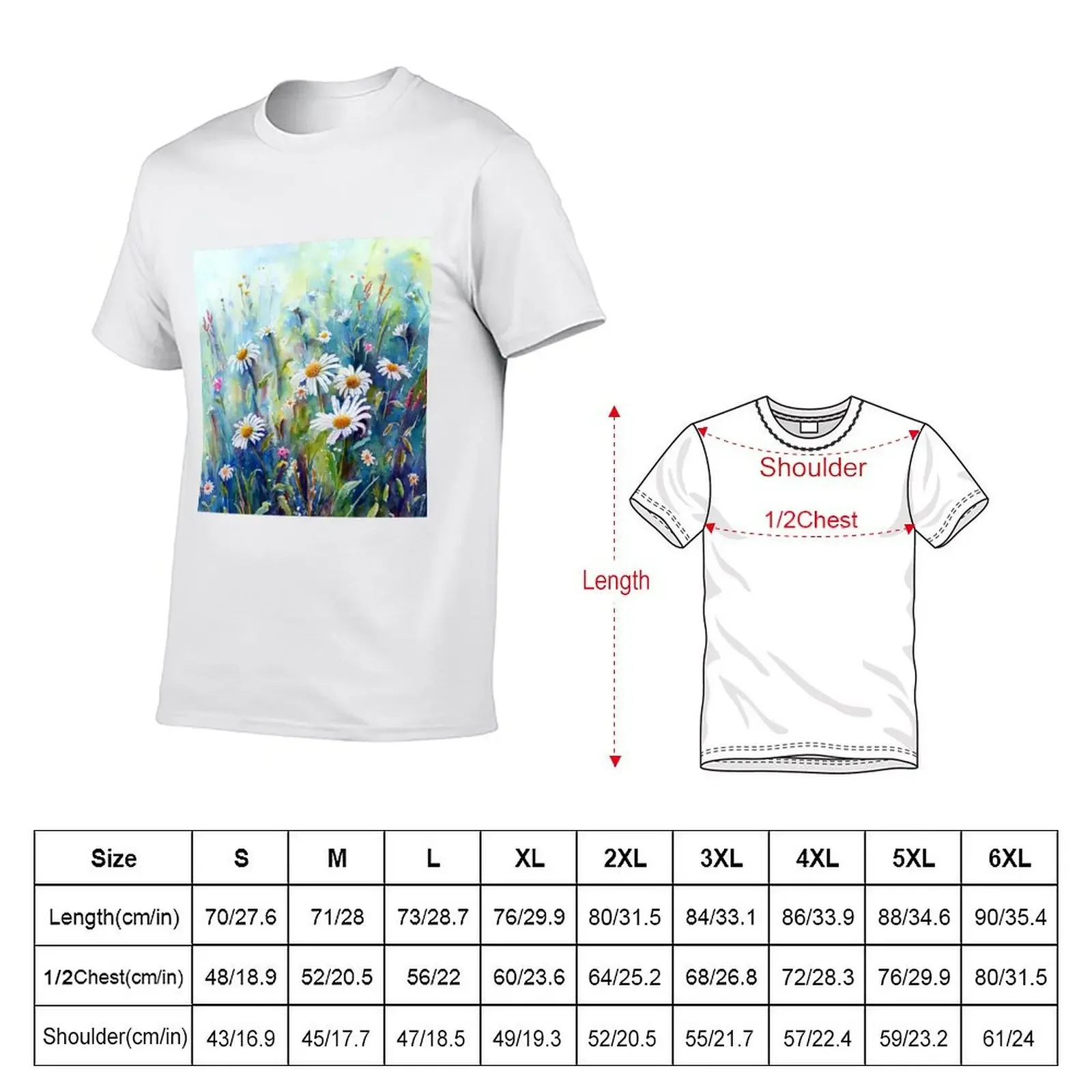 Watercolour Painting of Daisy Field T-Shirt quick-drying customs blanks designer t shirt men