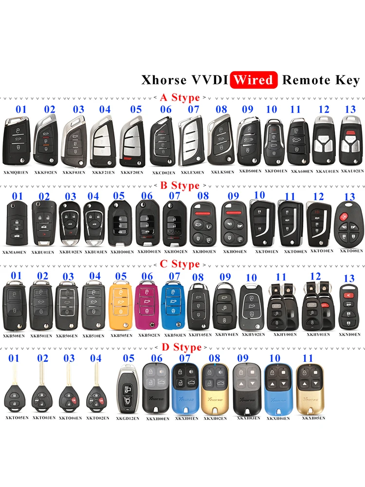 XK-Serie Xhorse VVDI Universal-Fernbedienungs-Autoschlüssel mit Kabel XKKF02EN XKKF03EN XKMQB1EN XKKF20EN XKTO10EN XKB506EN XKMA00EN XKDS XKHY