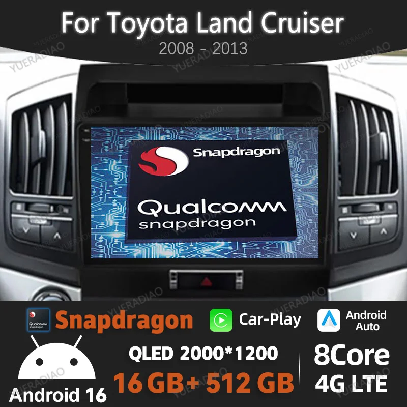 

Android 16 Car Radio For Toyota Land Cruiser 11 LC 200 2008 - 2013 Double Din GPS NAVI Bluetooth Car Radios DVD Touch Screen FM