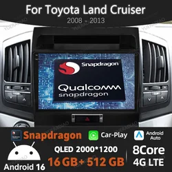 Android 16 Car Radio For Toyota Land Cruiser 11 LC 200 2008 - 2013 QLED Multimedia Stereo Video Player 2DIN GPS NAVI BT 4G WIFI