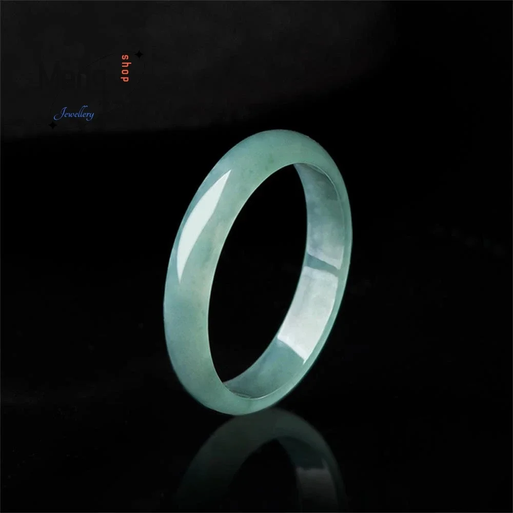 Natural Old Pit A Jadeite Blue Water Ice Jade Couple Promise Ring Exquisite Luxury Fashion Jewelry Wedding Souvenir Holiday Gift