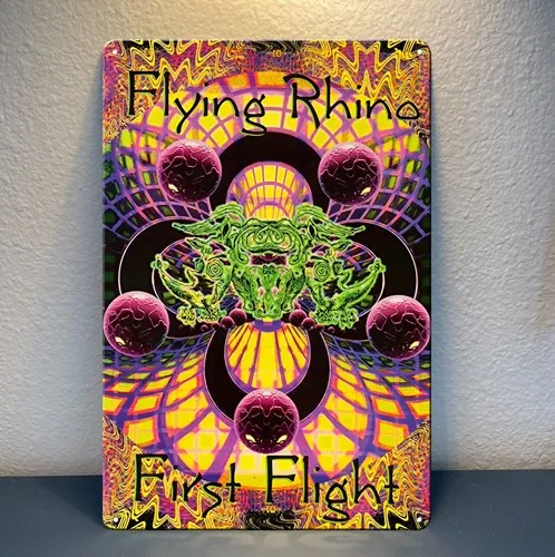 Flying Rhino Psychedelic Goa Trance Music Metal Poster – Schildergröße: 20 x 30 cm – Aluminium